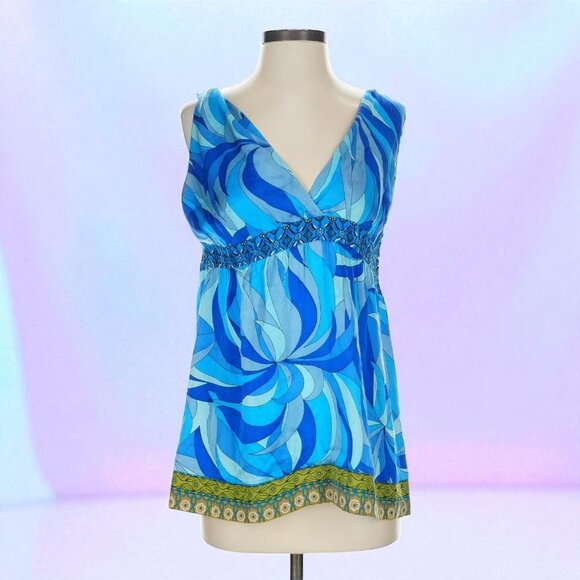 HALE BOB Blue Graphic Print Satin Tank Top Size Small - Picture 1 of 4